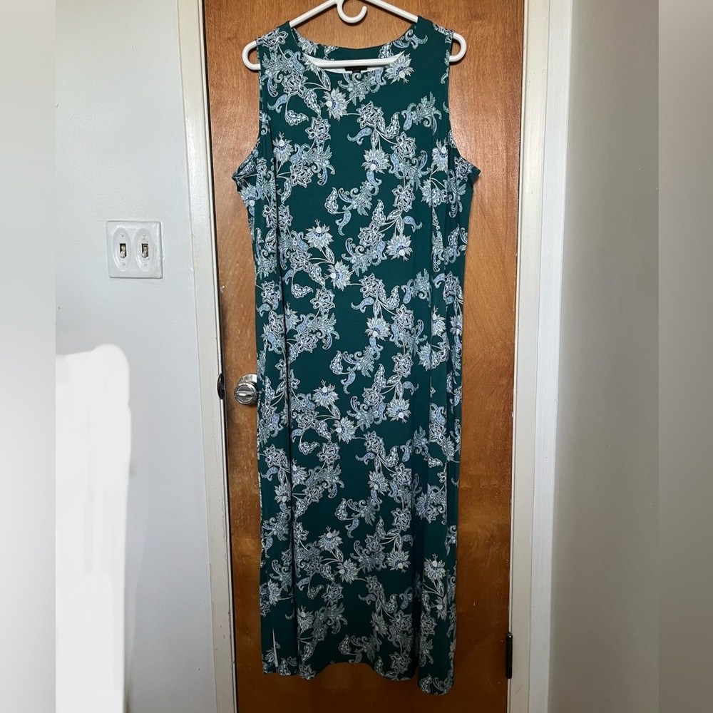 J. Jill teal/white print sleeveless maxi dress rayon/spandex 2X